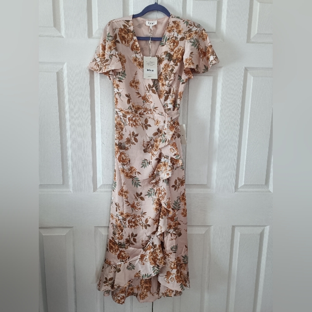 Floral Wrap Dress in Cream, Blush and Brown S Bohme